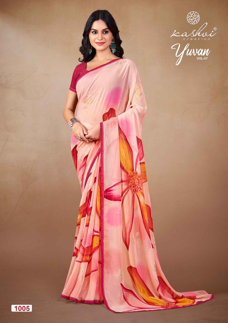 Yuvan Vol 7 By Kashvi Foil Printed Georgette Sarees Wholesale Shop In Surat